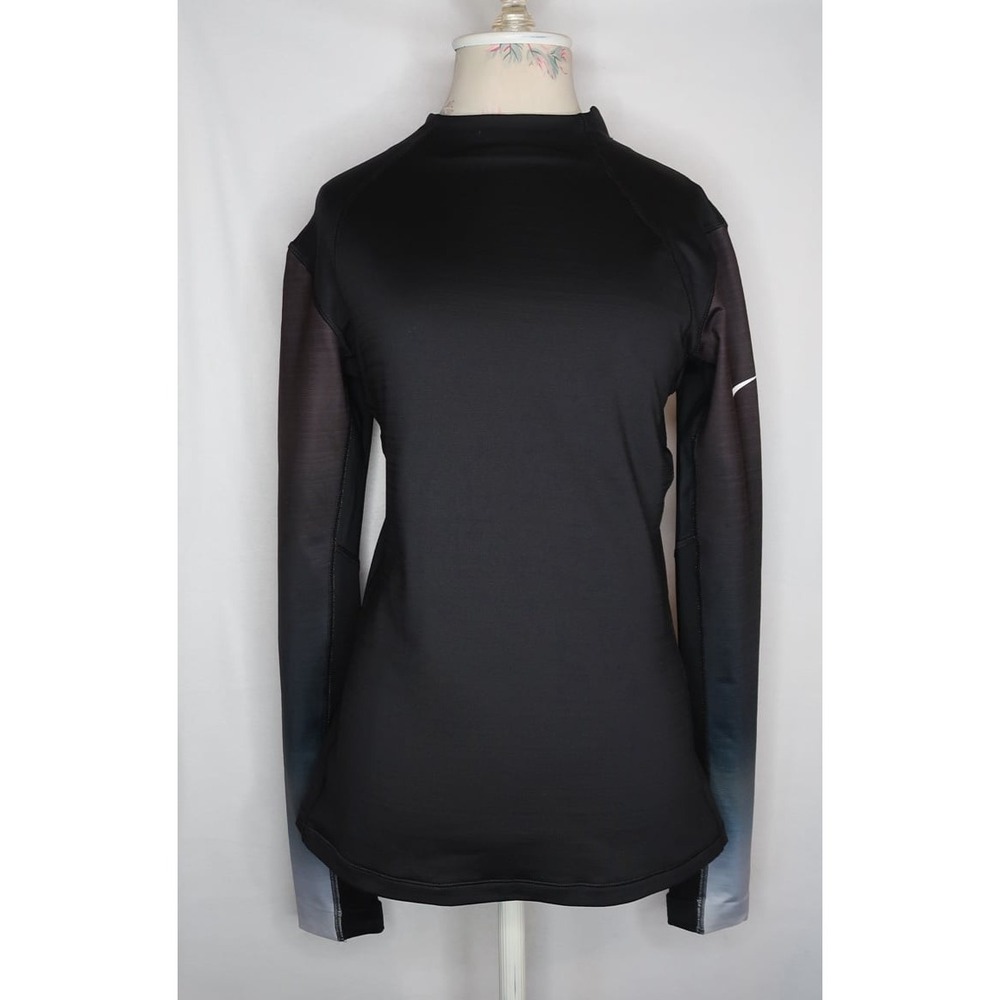 Nike Pro Hyperwarm Black Ombre Sleeve Mock Neck Training Top Womens Large EUC